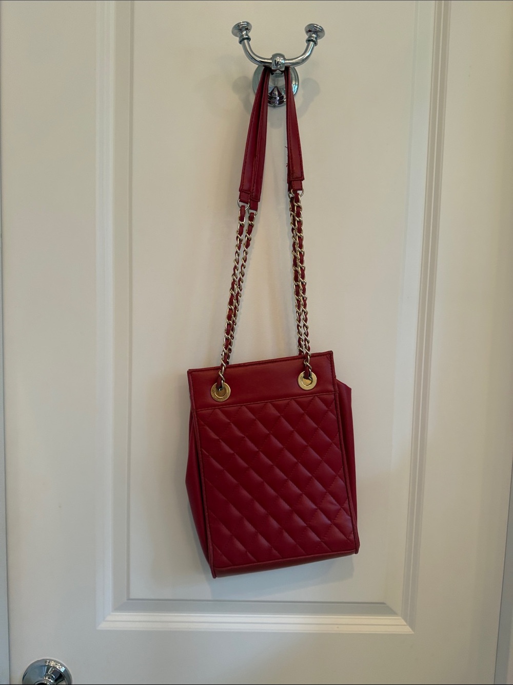Urban Outfitters Quilted Red Shoulder Bag with Chain Straps